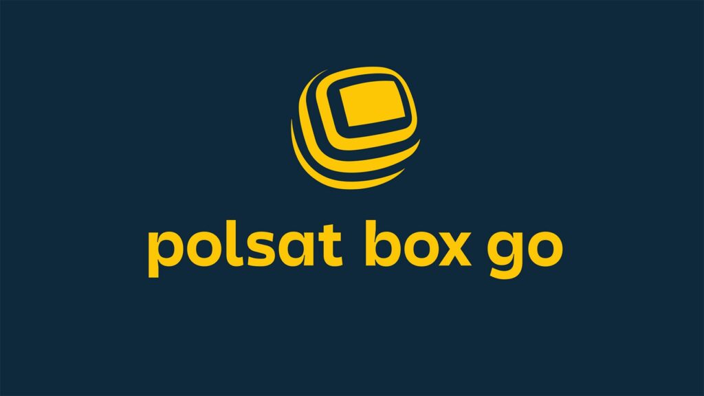 Żółte logo Polsat Box Go na granatowym tle